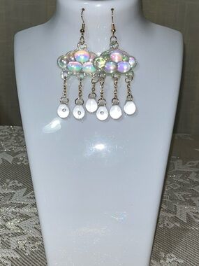 Iridescent Cloud Rain Drop Dangle Earrings NEW